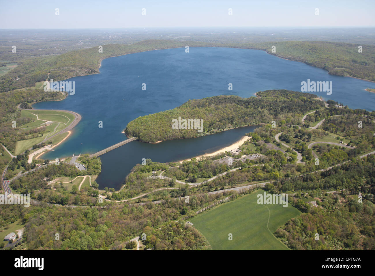 Aerial view of Round Valley State Park and Reservoir, Clinton, New