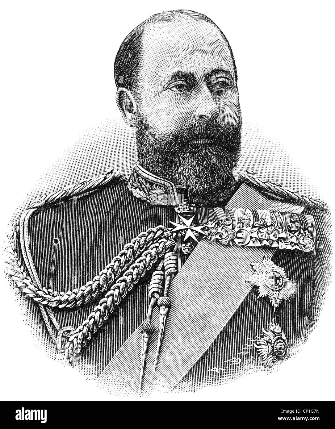 Edward VII, 9.11.1841 - 6.5.1910, King of Great Britian 22.1.1901 - 6.5.1910, portrait, wood engraving, circa 1890, , Stock Photo