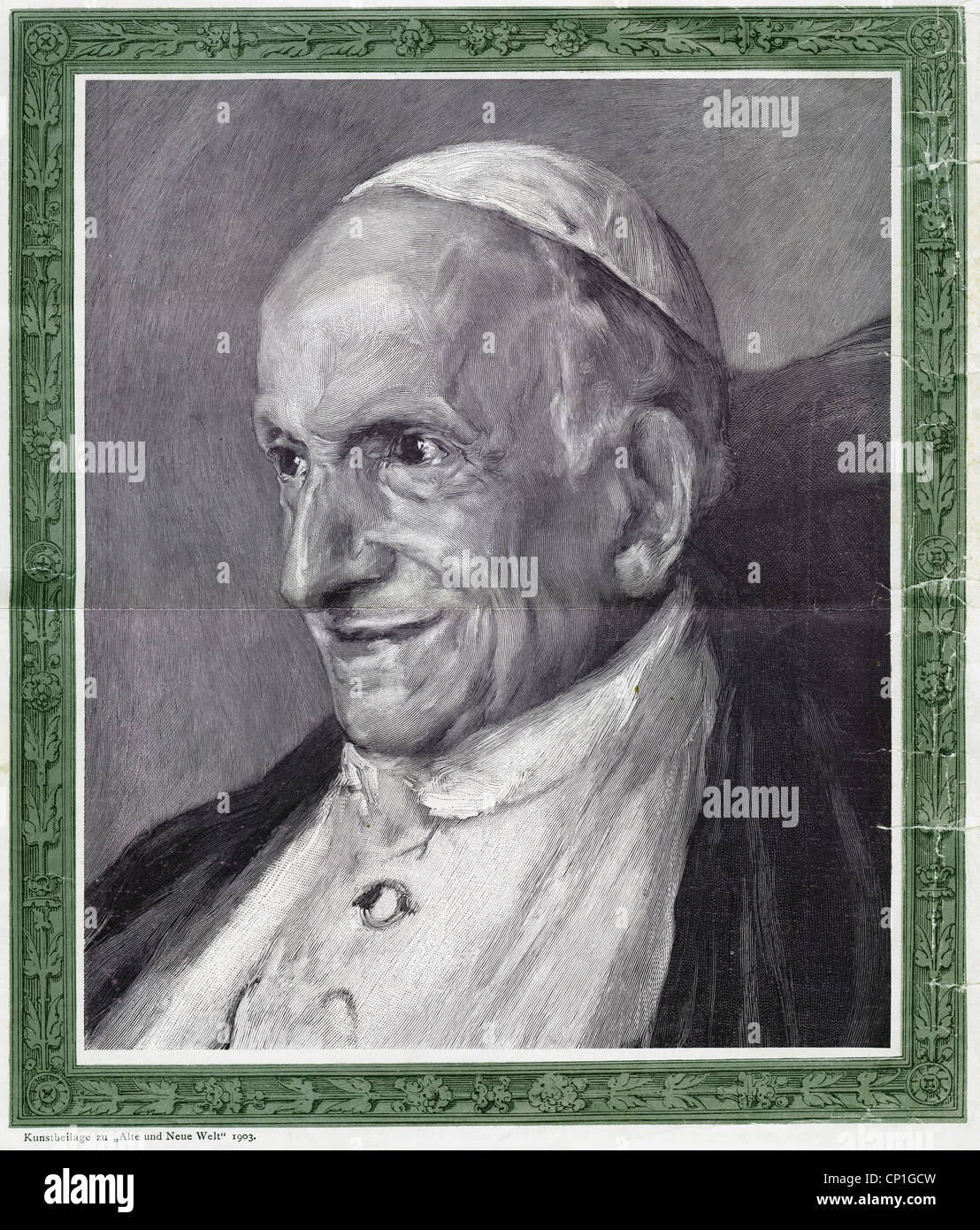Leo XIII (Vincenzo Gioacchino count Pecci), 2.3.1810 - 20.6.1903, Pope 20.2.1878 - 20.6.1903, portrait, woodcut, supplement,  'Alte und Neue Welt', 1903, , Stock Photo