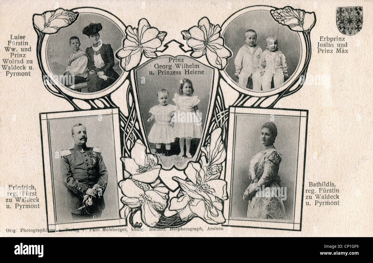 Friedrich, 20.1.1865 - 26.5.1946, Prince of Waldeck and Pyrmont 12.5.1896 - 13.11.1918, familiy, postcard, Paul Molsberger, Arolsen, circa 1905, , Stock Photo