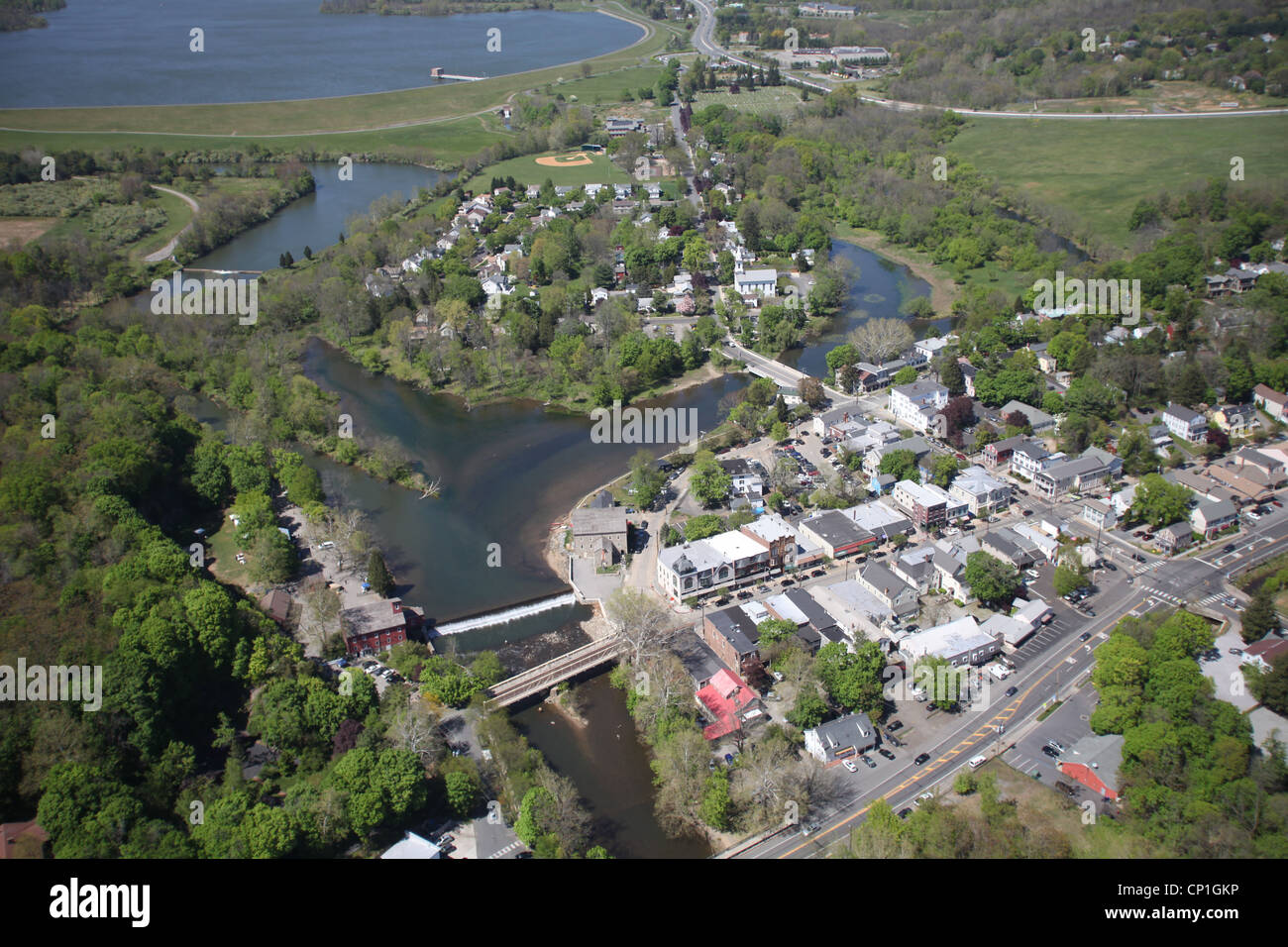Aerial photo of Town of Clinton, located in Hunterdon County, New Jersey. Stock Photo