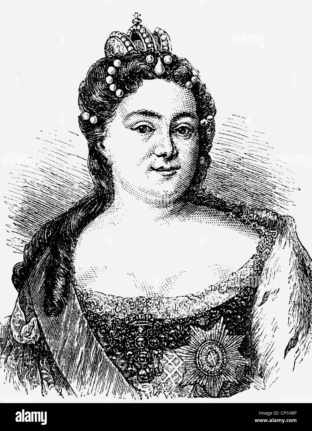 Catherine I Alexeyevna, 15.4.1684 - 6.5.1727, Empress of Russia 8.2.1725 - 17.5.1727, portrait, wood engraving, 19th century, , Stock Photo