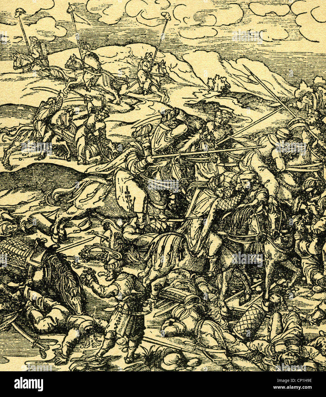 events, Ottoman Wars, battle scene, woodcut, circa 16th century