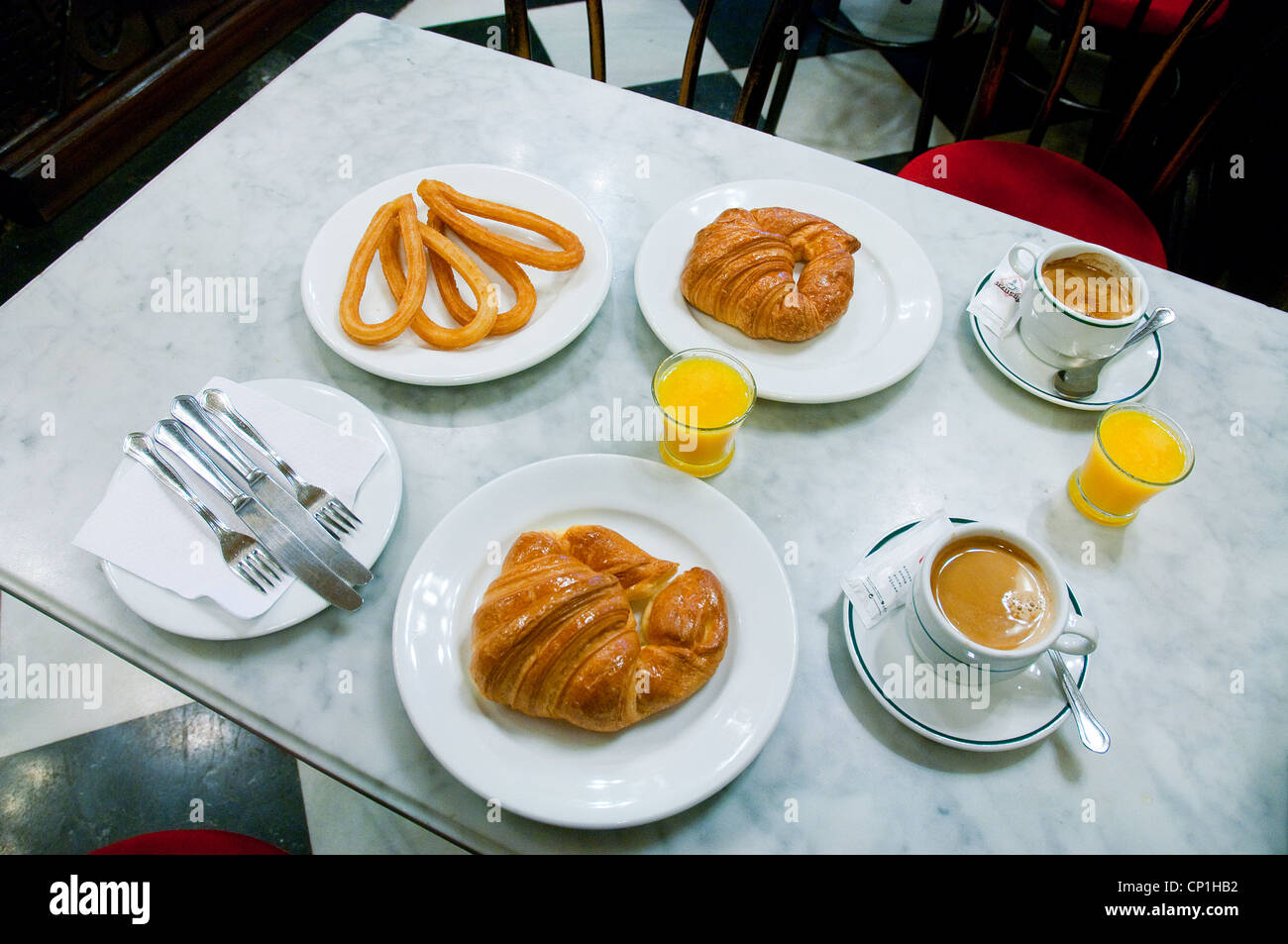 Breakfast for two. Madrid, Spain. Stock Photo