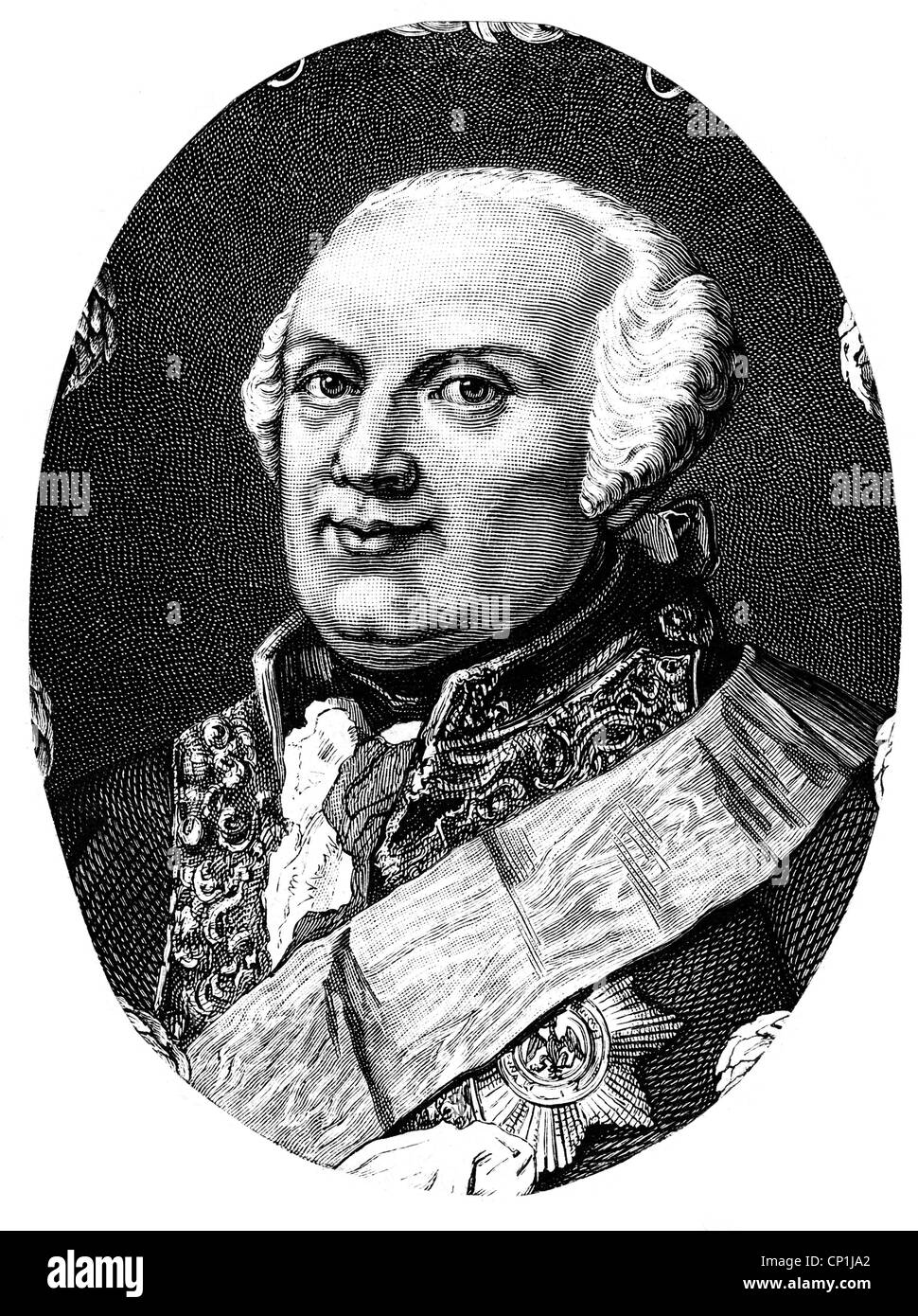 Frederick William II, 25.9. 1744 - 16.11.1797, King of Prussia 7.8.1786 - 16.11.1797, portrait, wood engraving, 19th century, Stock Photo