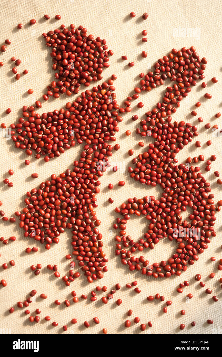 Chinese calligraphy made of red beans Stock Photo
