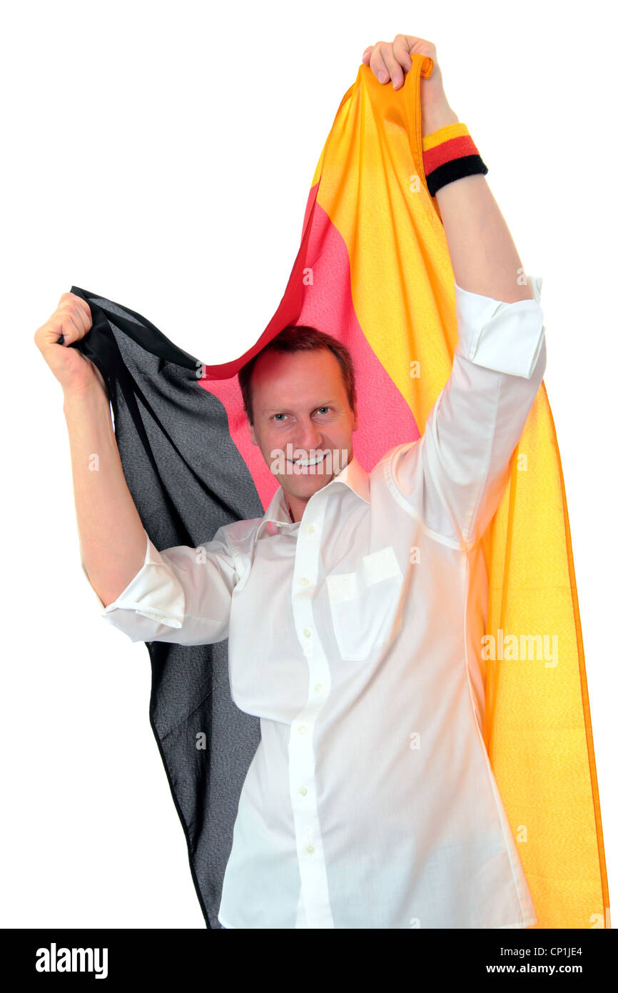 German soccer fan with flag Stock Photo Alamy