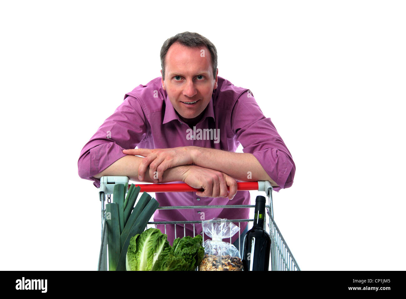 Man leaning on shopping cart Stock Photo: 47979797 - Alamy