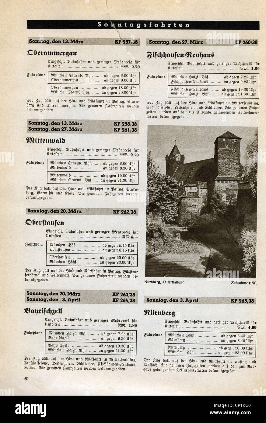 Nazism / National Socialism, organisations, 'Kraft durch Freude' ('Strength through Joy', KdF), journeys, advert, Sunday rides, magazine of Gau Munich Upper Bavaria, March 1938, Additional-Rights-Clearences-Not Available Stock Photo