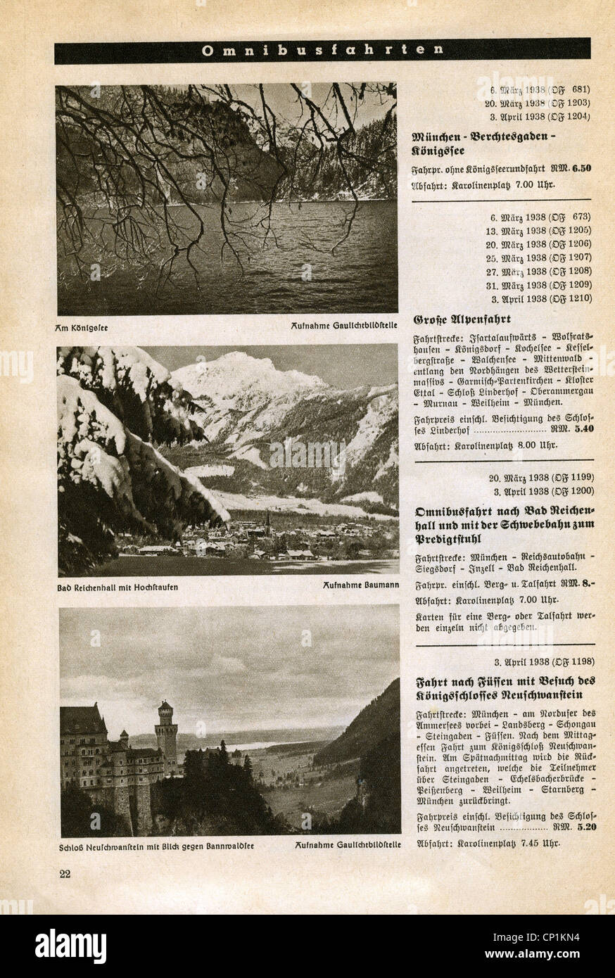 Nazism / National Socialism, organisations, 'Kraft durch Freude' ('Strength through Joy', KdF), journeys, advert, bus rides, magazine of Gau Munich Upper Bavaria, March 1938, Additional-Rights-Clearences-Not Available Stock Photo