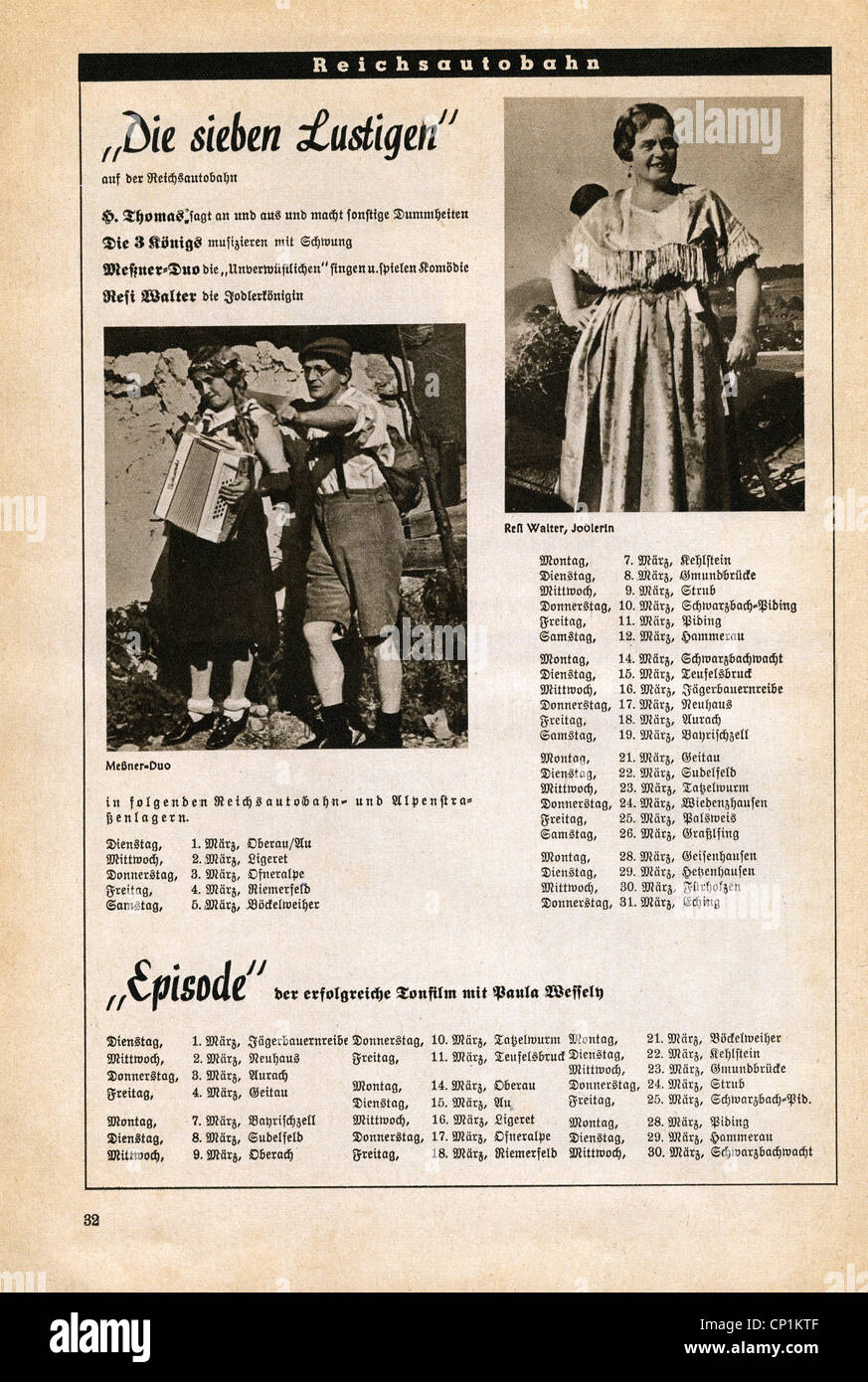 Nazism / National Socialism, organisations, 'Kraft durch Freude' ('Strength through Joy', KdF), perfomances at the Autobahn, advert, magazine of Gau Munich Upper Bavaria, March 1938, Additional-Rights-Clearences-Not Available Stock Photo