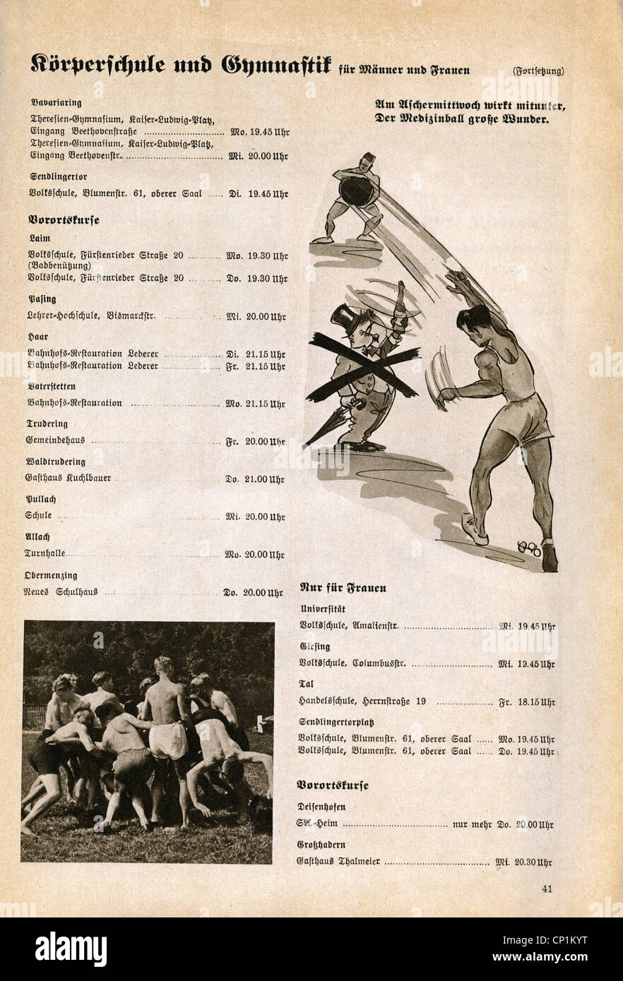 Nazism / National Socialism, organisations, 'Kraft durch Freude' ('Strength through Joy', KdF), sport, curses for bodybuilding ang gymnastics, advert, magazine of Gau Munich Upper Bavaria, March 1938, Additional-Rights-Clearences-Not Available Stock Photo