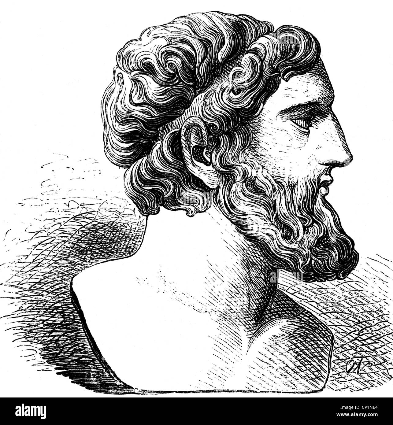 Anacreon, circa 550 - 495 BC, Greek author / writer, portrait,  wood engraving, 19th century, Stock Photo