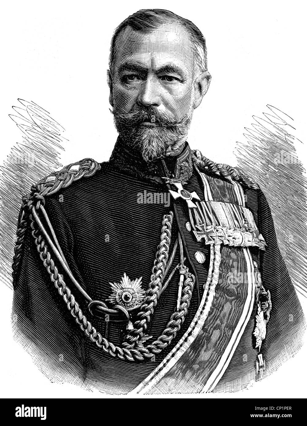 Bronsart von Schellendorff, Walther, 21.12.1833 - 12.12.1914, Prussian general, Minister of War 1893 - 1896, portrait, wood engraving, 1894, Stock Photo