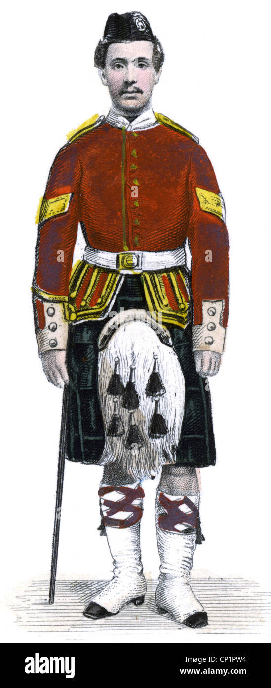 military, Great Britain, army, infantry, sergeant of the 93rd Regiment of Foot (Sutherland Highlanders), coloured steel engraving, circa 1870, Additional-Rights-Clearences-Not Available Stock Photo