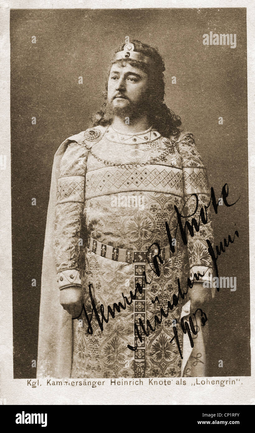 Knote, Heinrich, 26.11.1870 - 12.1.1953, German singer (tenor), as 'Lohengrin' in the opera by Richard Wagner, picture postcard, June 1903, Ottmar Ziegler publisher, Munich, Stock Photo