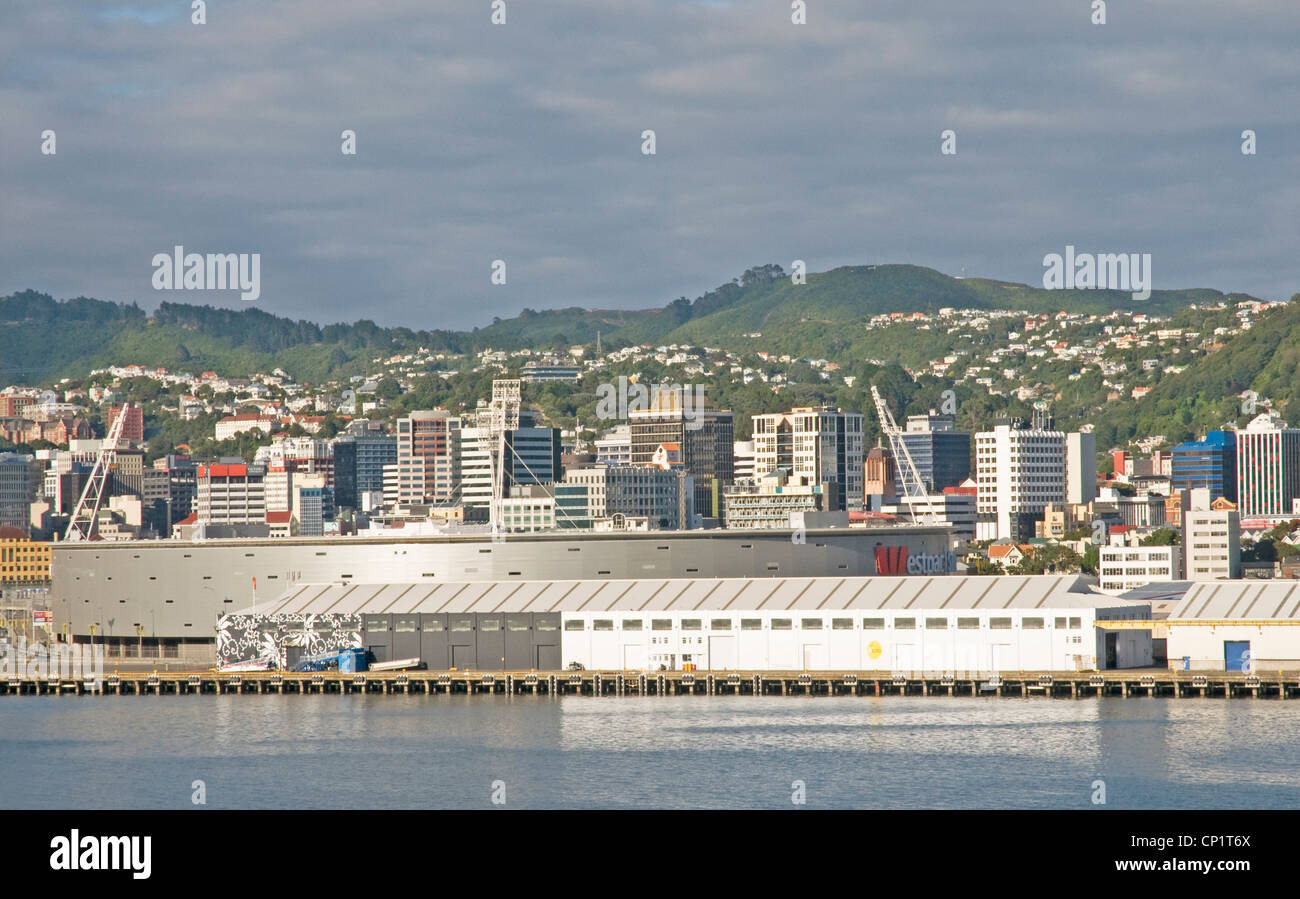 The harbour area of Wellington and the Westpac Stadium, New Zealand Stock Photo