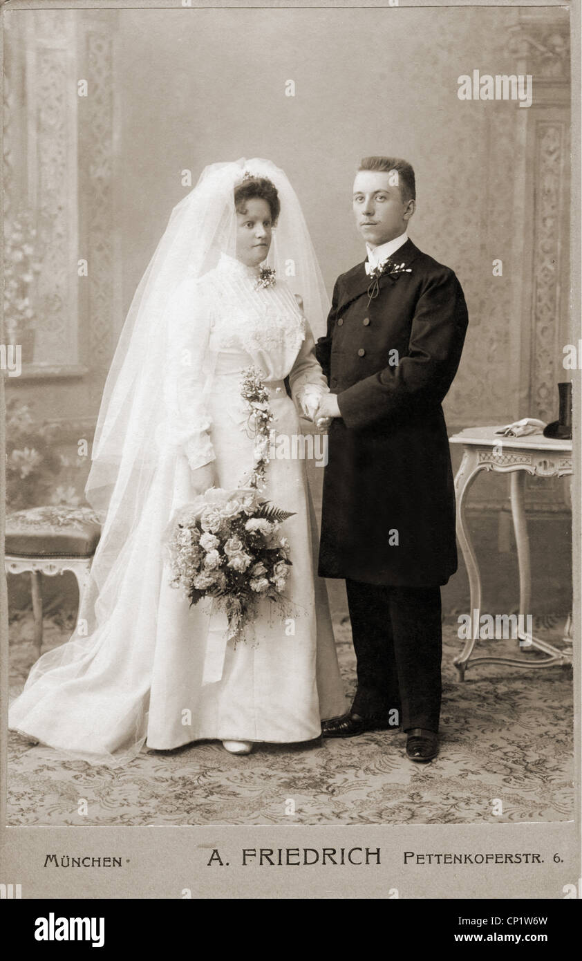 people, marriage, bridal couple, card, A. Friedrich, Munich