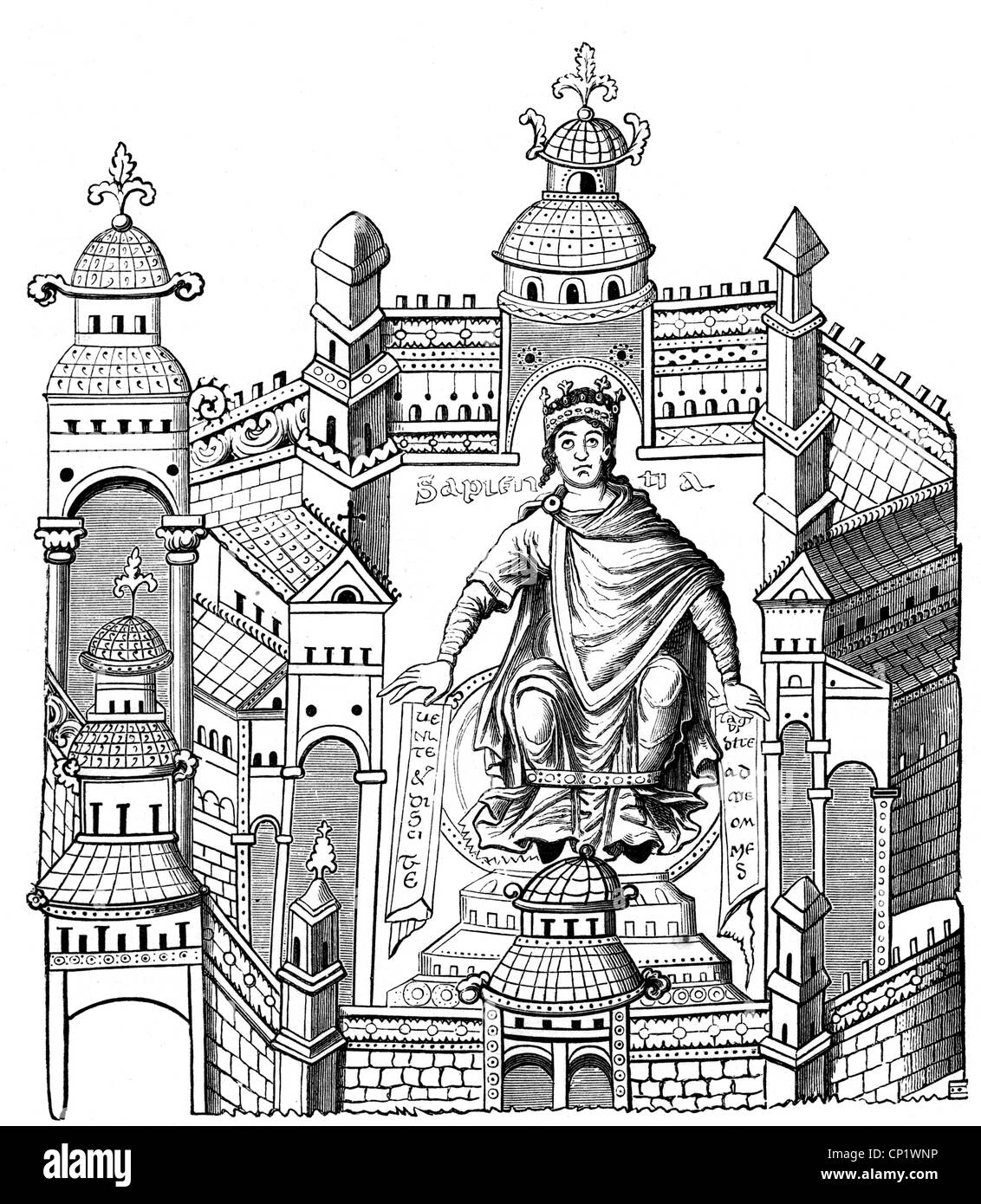Middle Ages, architecture, Carolingian palace, in the centre a king of