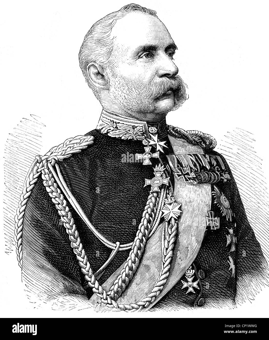 Kirchbach, Hugo Ewald von, 23.5.1809 - 6.10.1887, Prussian general, commanding general of V Army Corps 16.5.1871 - 3.2.1880, portrait, wood engraving, circa 1875, Stock Photo