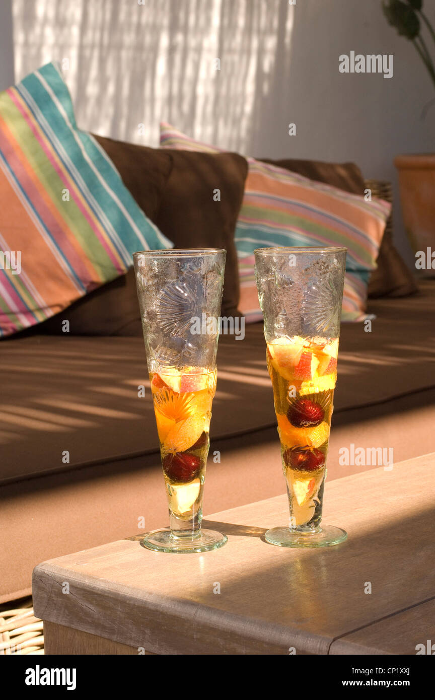 Two fruit cocktails in outdoor seating area Stock Photo Alamy