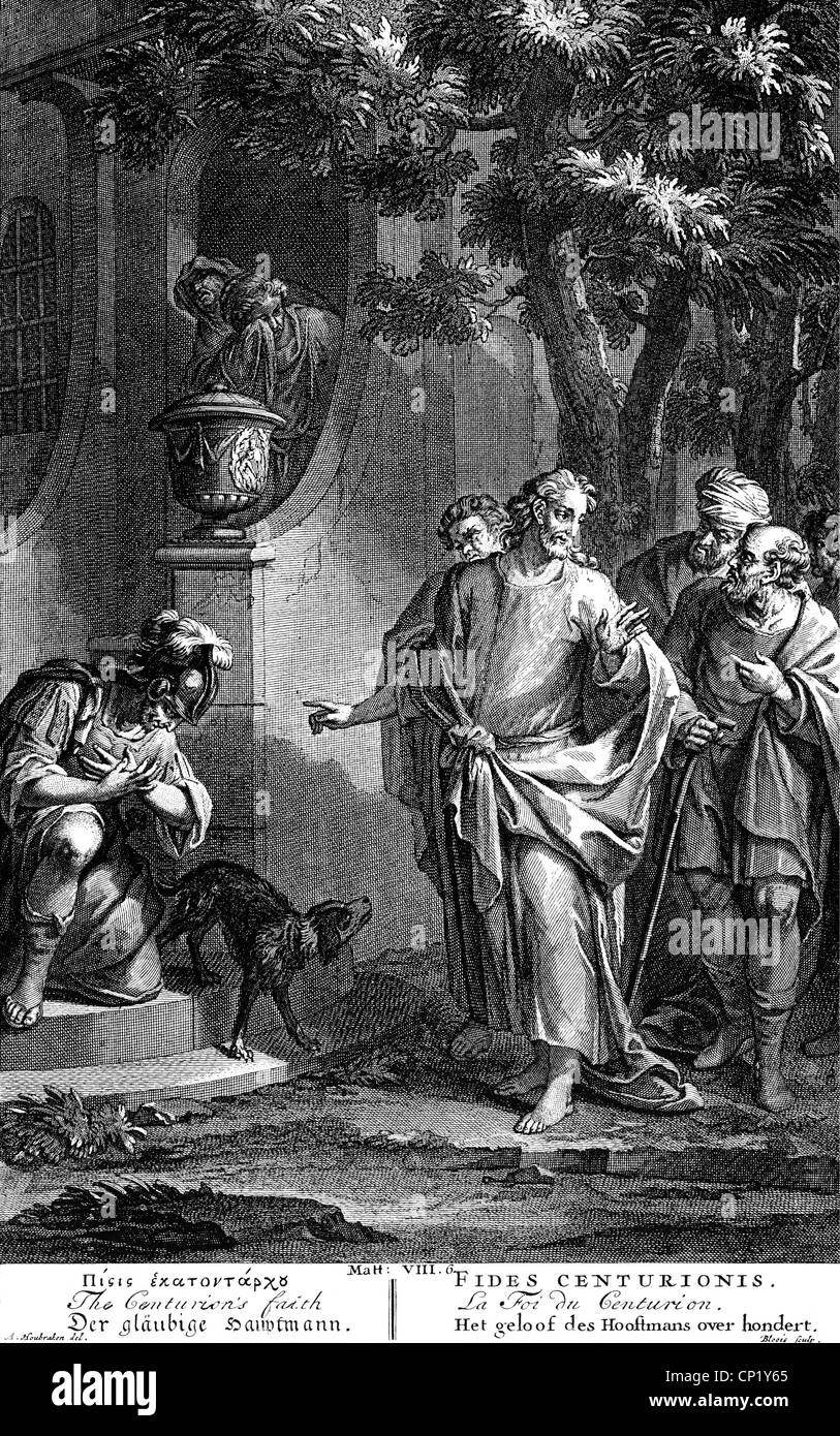 religion, biblical scenes, 'The centurion of Capernaum', copper engraving, Netherlands, 18th century, Artist's Copyright has not to be cleared Stock Photo