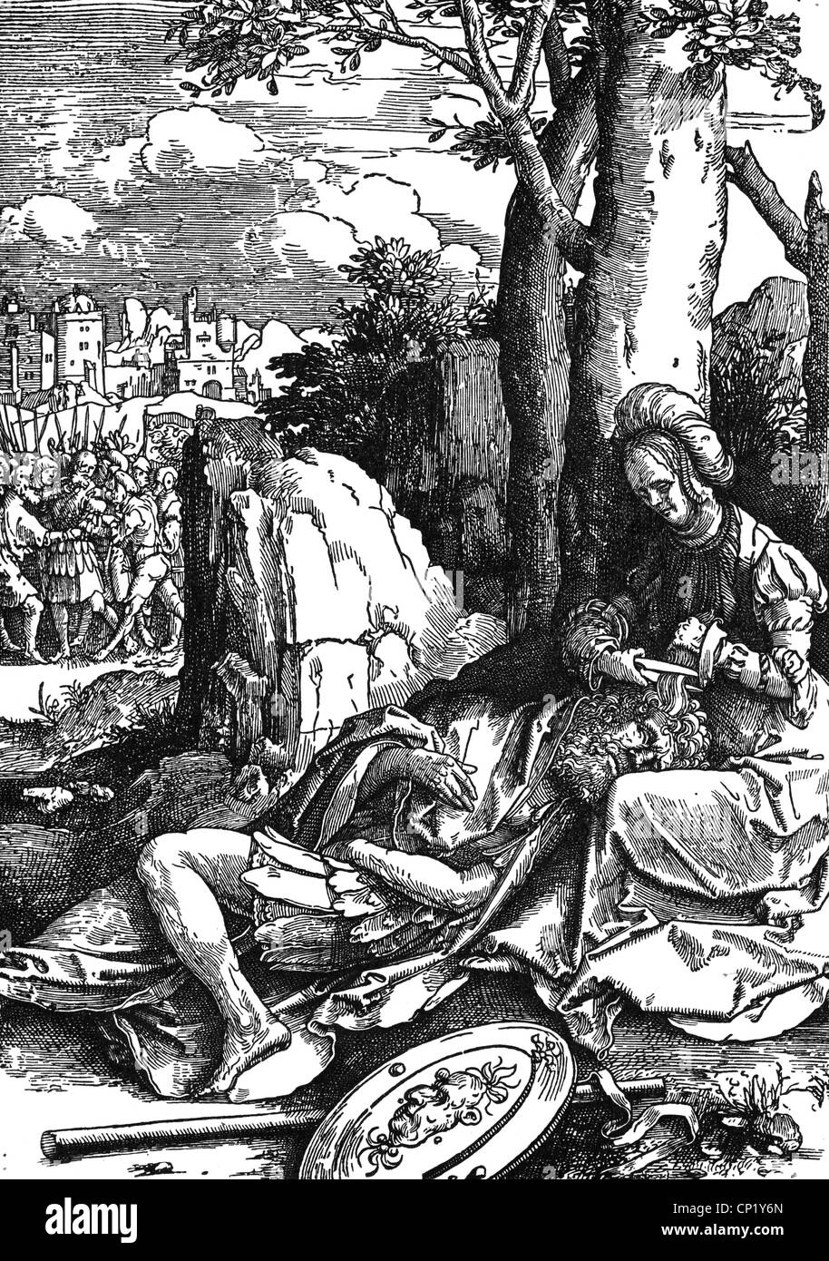 religion, biblical scenes, Samson and Delilah, copper engraving by Lucas van Leyden, Netherlands, circa 1514, Artist's Copyright has not to be cleared Stock Photo