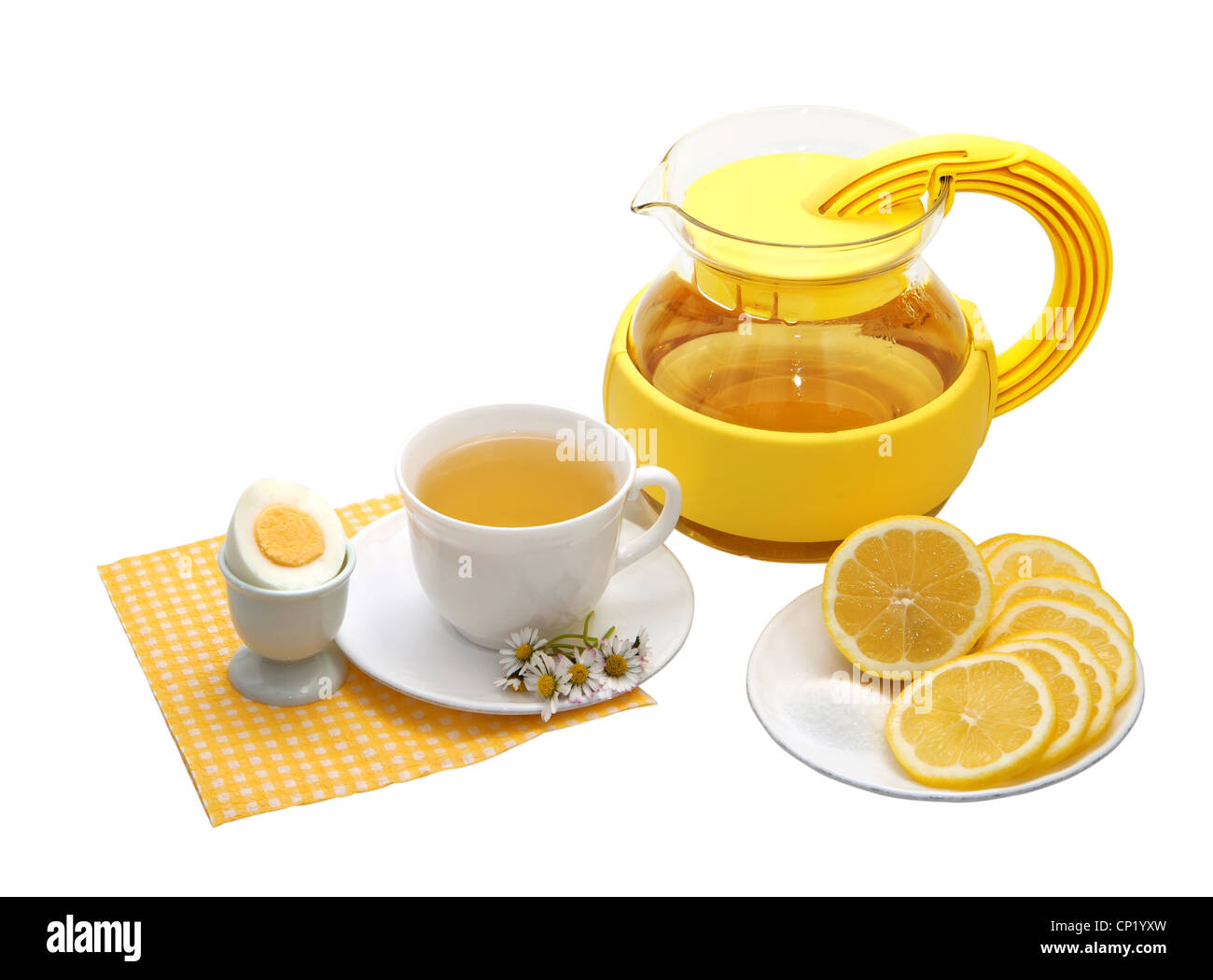 Tea with lemon on a white background Stock Photo
