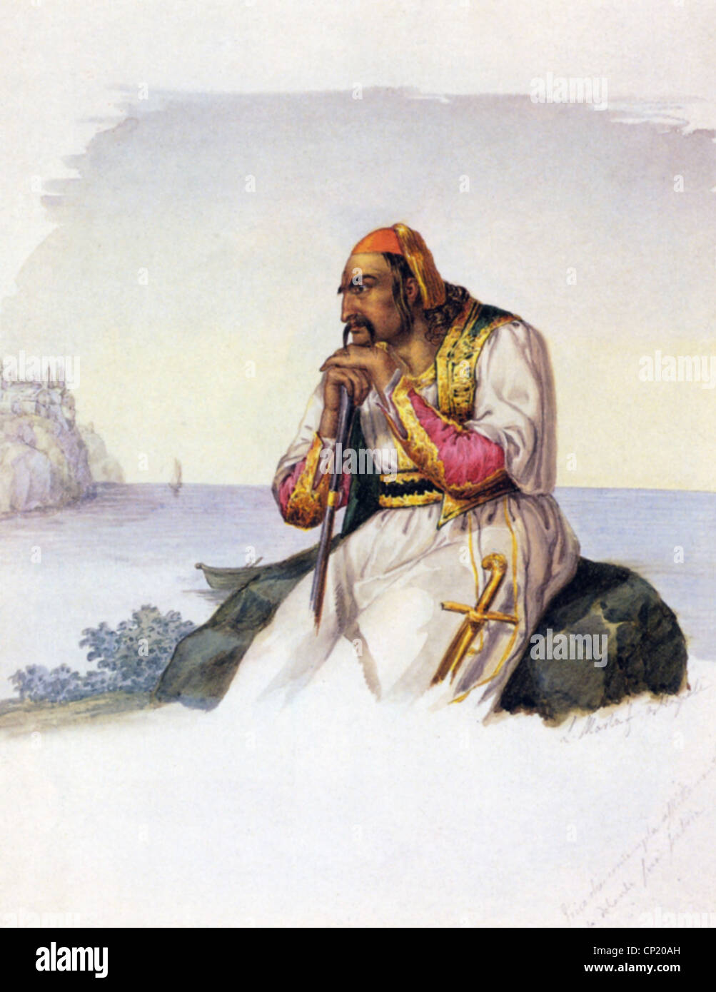 events, Greek War of Independence 1821 - 1829, Greek freedom fighter, print after painting by Luigi Marta, watercolour on cardboard, Naples, circa 1825, ...