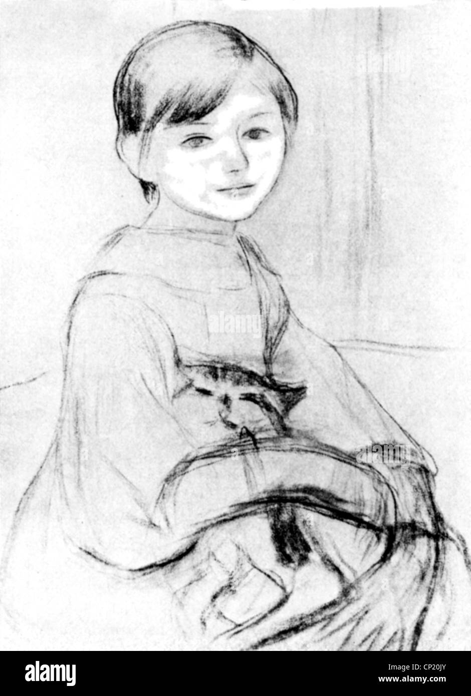 one, July, 14.11.1878 - 14.7.1966, French painter, half length, drawing, study by August Renoir, 1887, Stock Photo