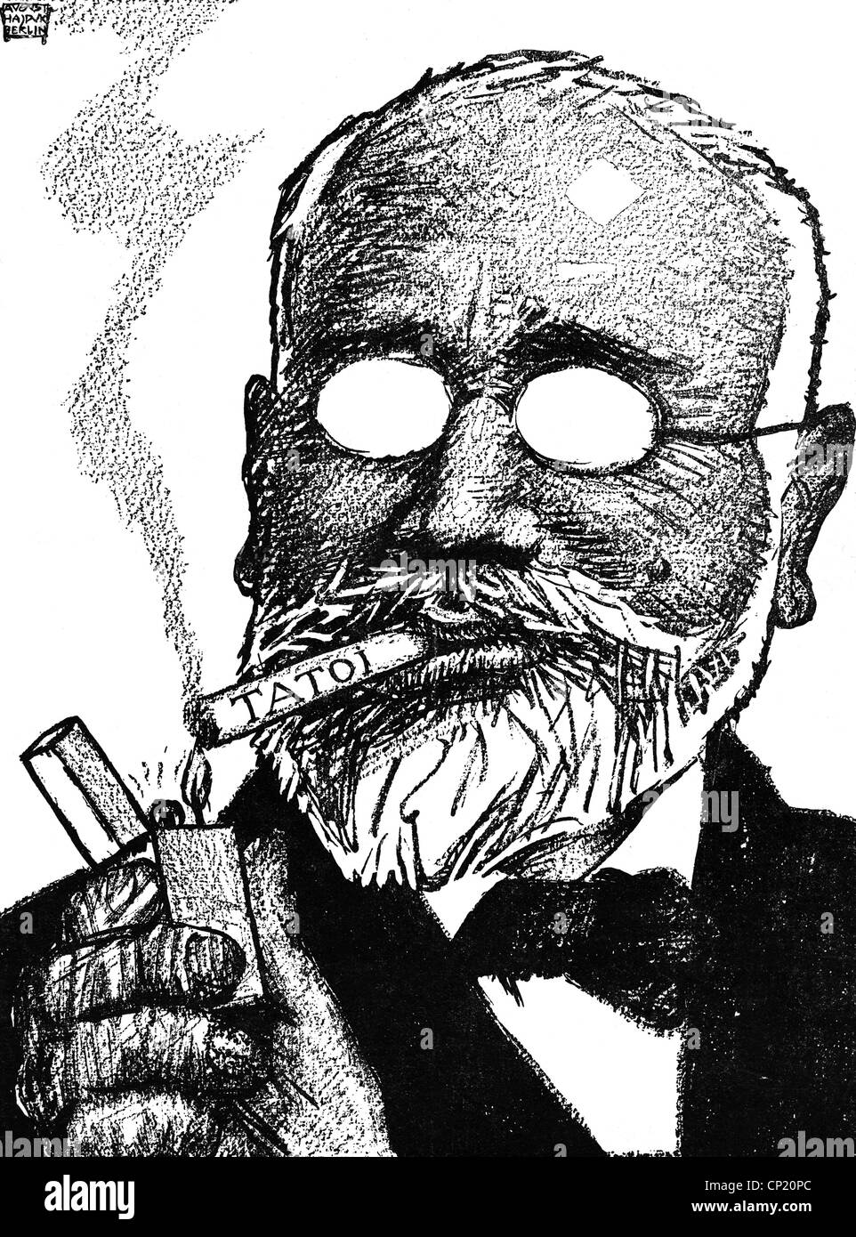 Venizelos, Eleftherios, 23.8.1864 - 18.3.1936, Greek politician, Prime Minister 10.10.1910 - 10.3.1915, caricature, 'My favorite Cigarette', drawing by August Hajduk, 'Ulk', Berlin, circa 1912, Stock Photo