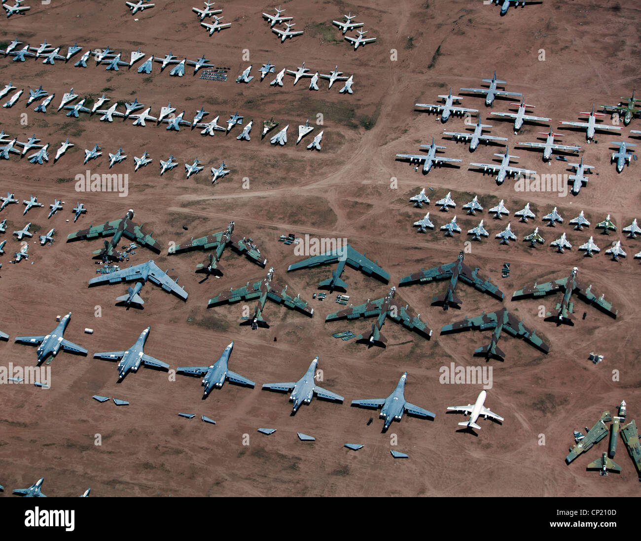 aerial view above military aircraft boneyard Tucson Arizona Davis ...