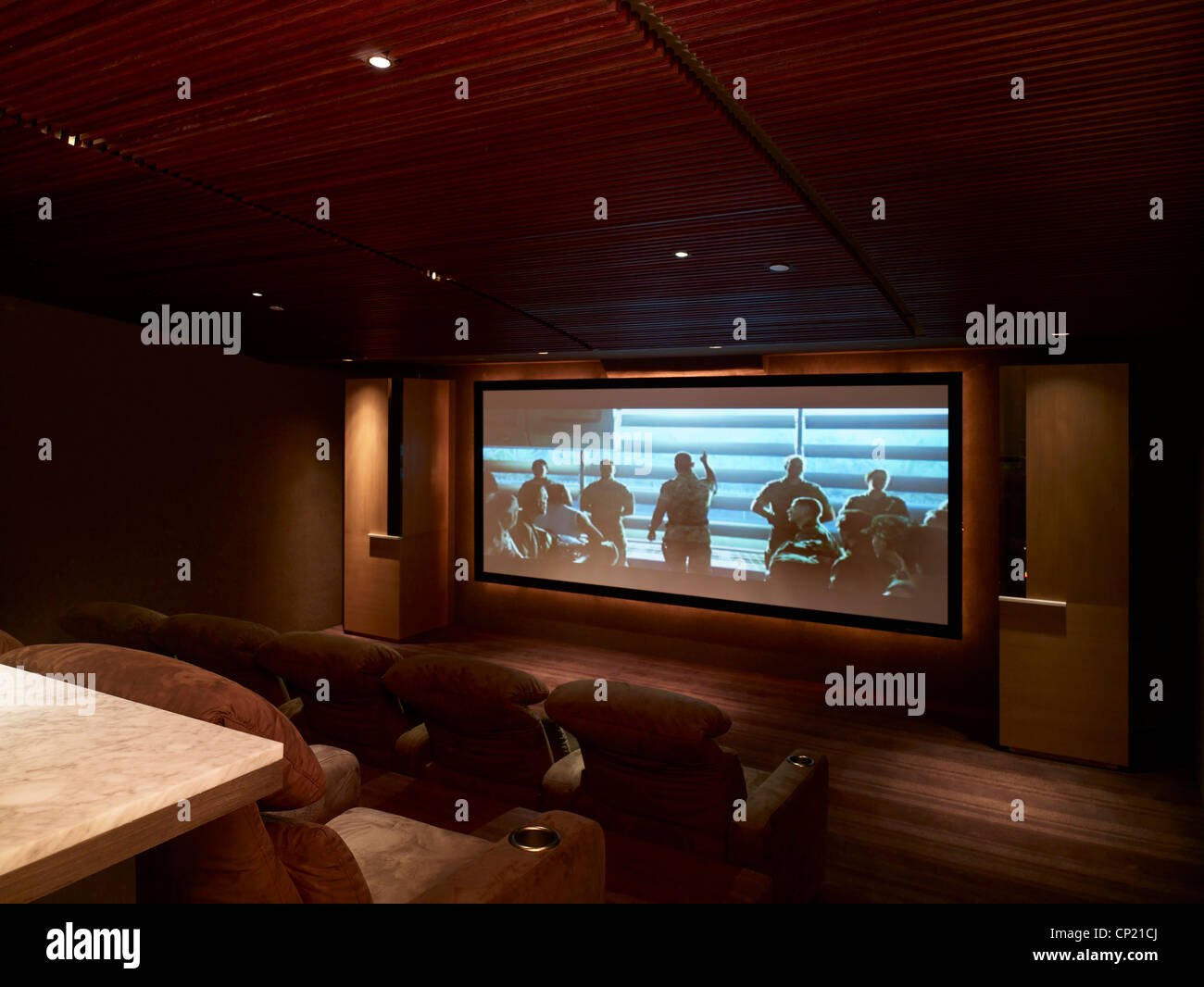 Modern detached house, West Hollywood, California. Home Theater. Stock Photo
