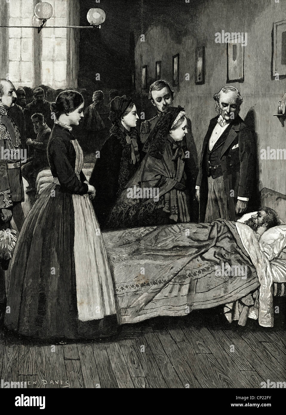 Queen Victoria visiting wounded soldiers at Netley Hospital near Southampton May 9th 1863. Victorian engraving dated 13th June 1887 Stock Photo