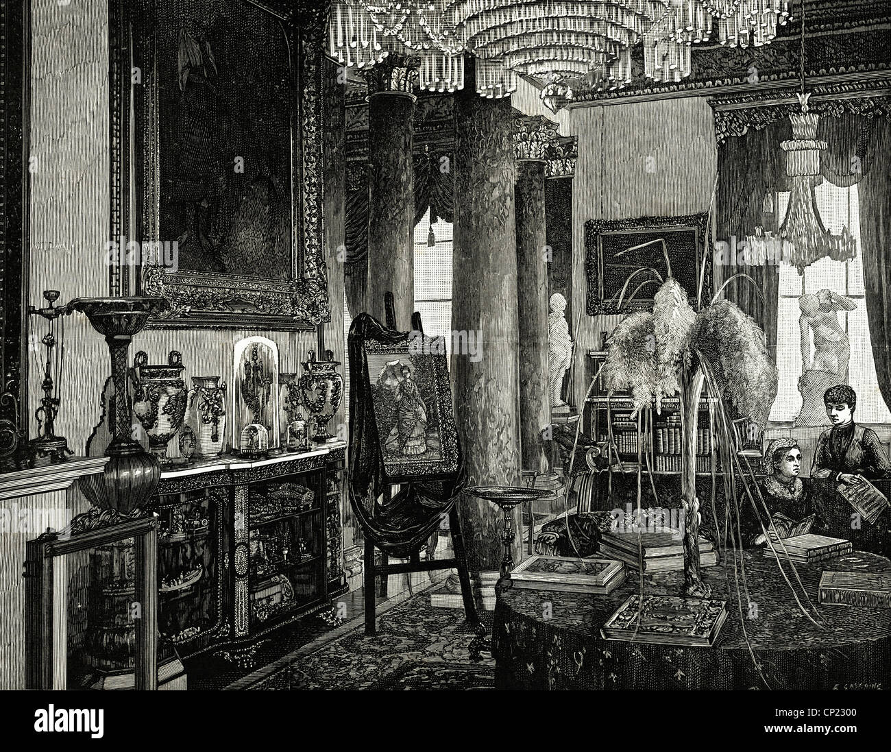 Queen Victoria pictured in the Drawing-Room of Osborne House Isle of Wight. Victorian engraving dated 13th June 1887 Stock Photo