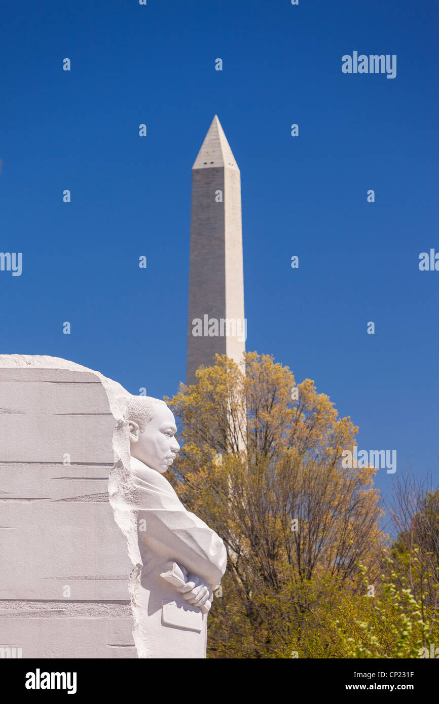 WASHINGTON, DC, USA - Martin Luther King Memorial, and Washington Monument. Stock Photo
