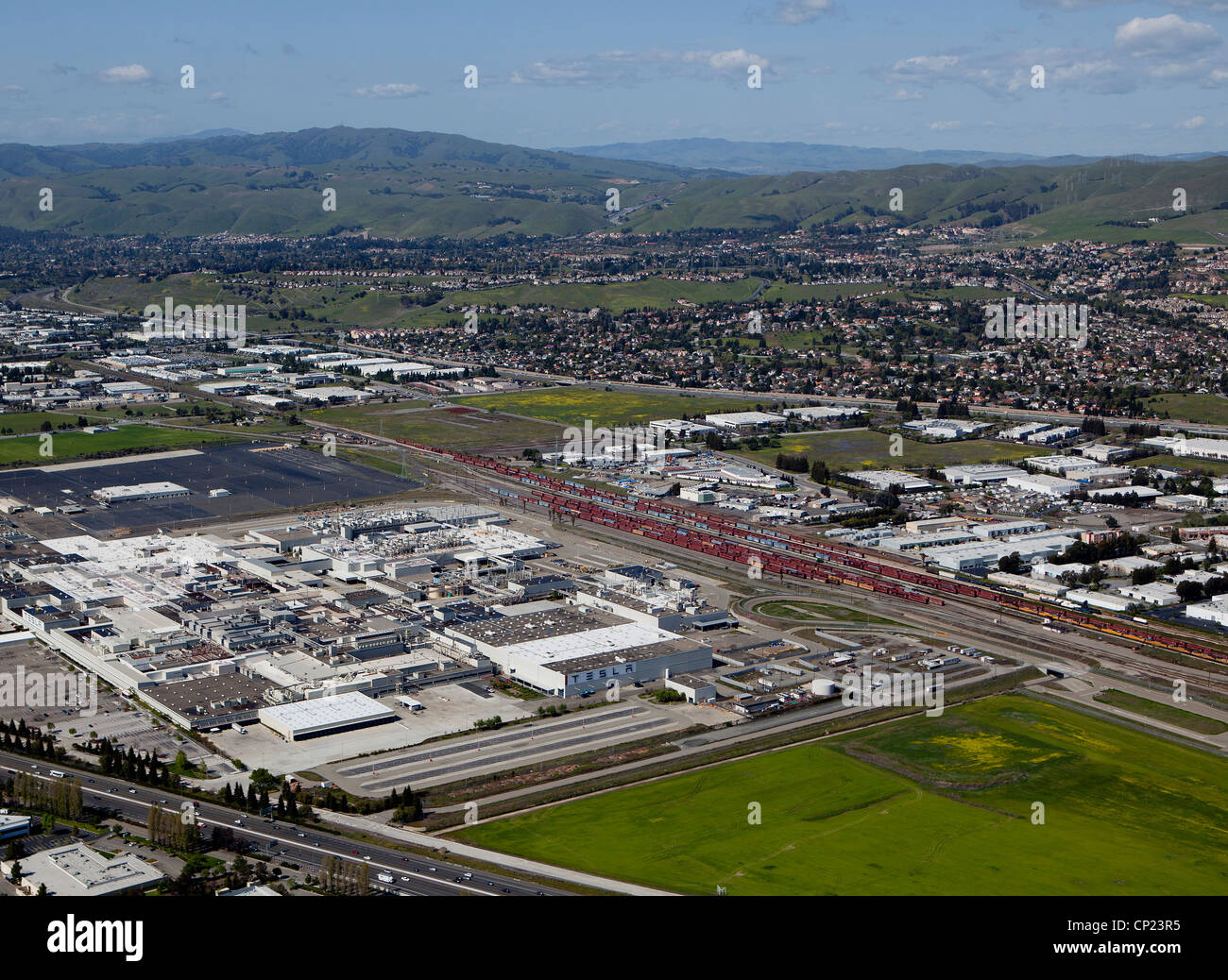 aerial photograph Tesla Factory, Fremont, Alameda County, California Stock Photo