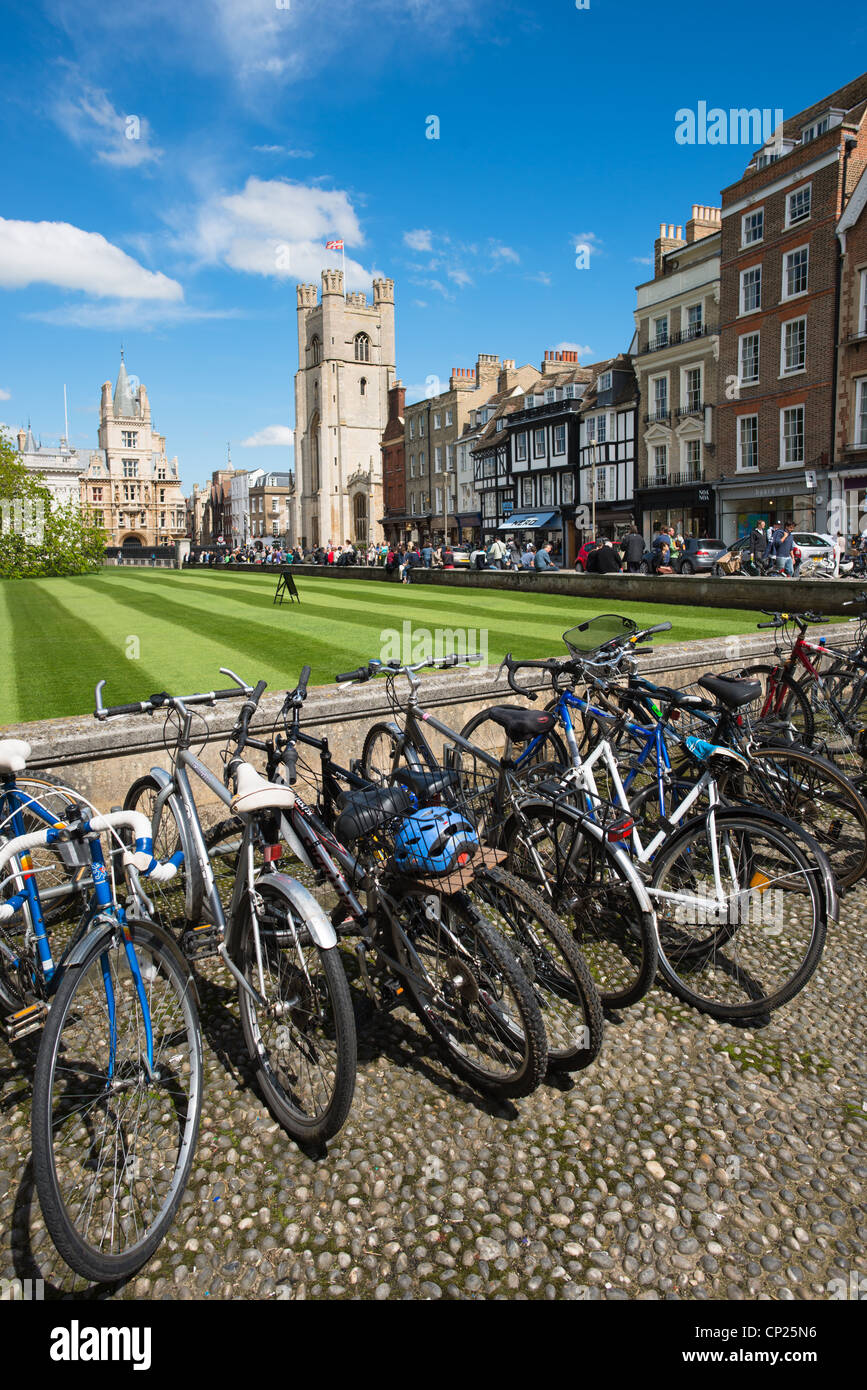 Rows of bicycles at Kings Parade. Cambridge, England. -- HIGH RESOLUTION IMAGE TAKEN WITH CARL ZEISS LENS Stock Photo