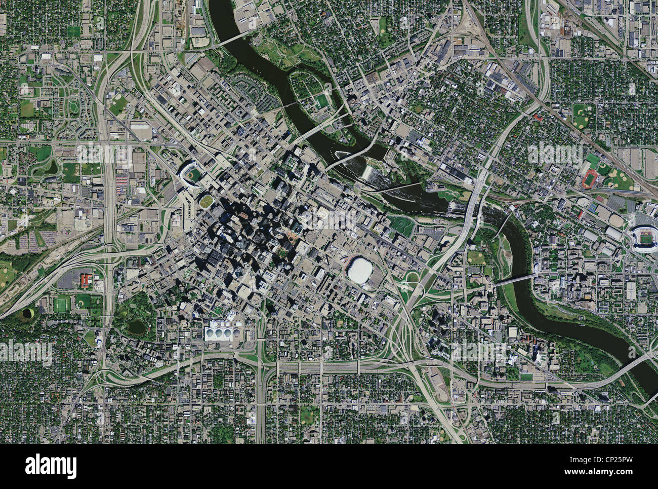aerial photo map of Minneapolis, Minnesota Stock Photo
