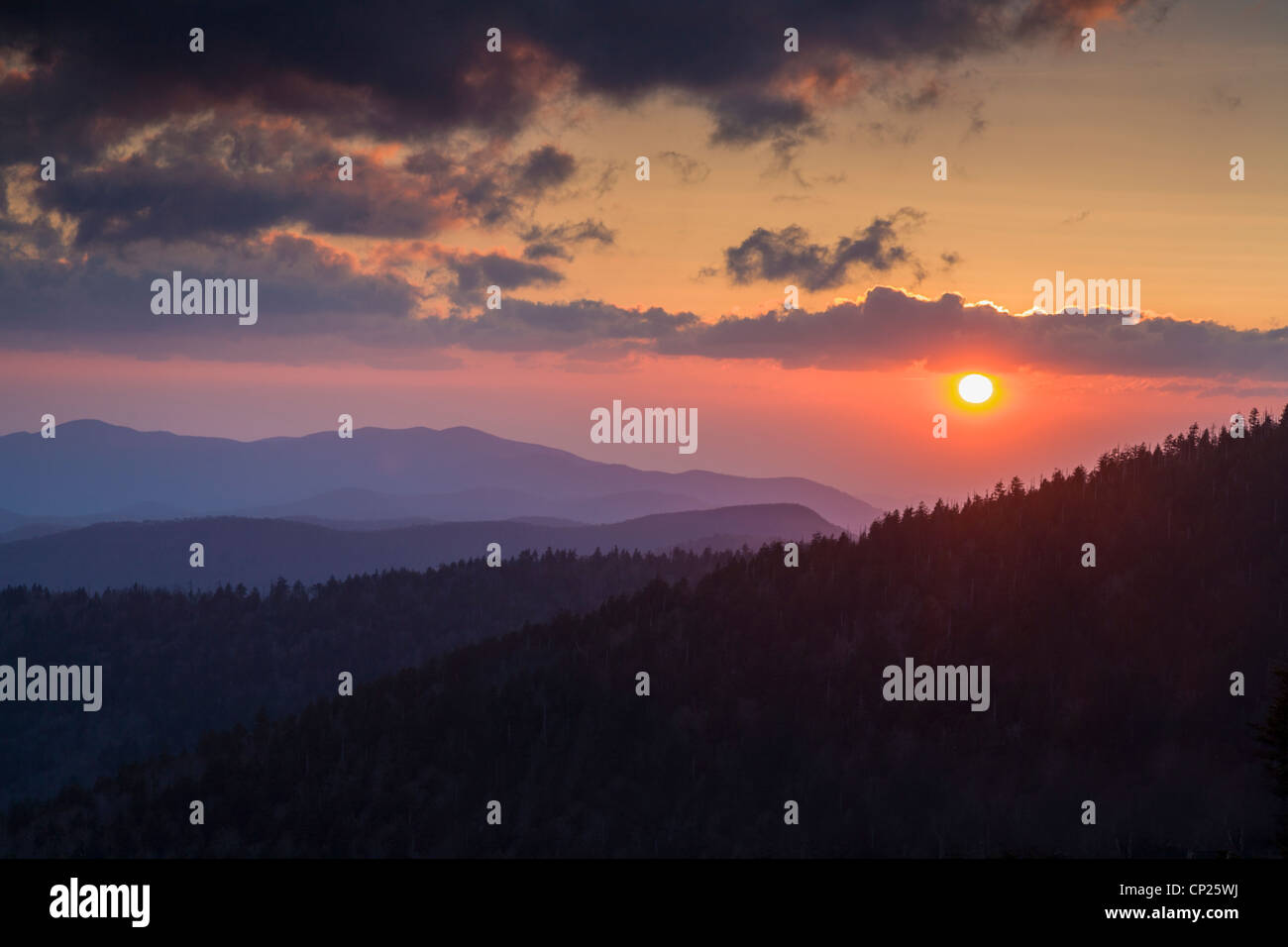 Sunset over the Smoky Mountains from Clingmans Dome in the Great Smoky