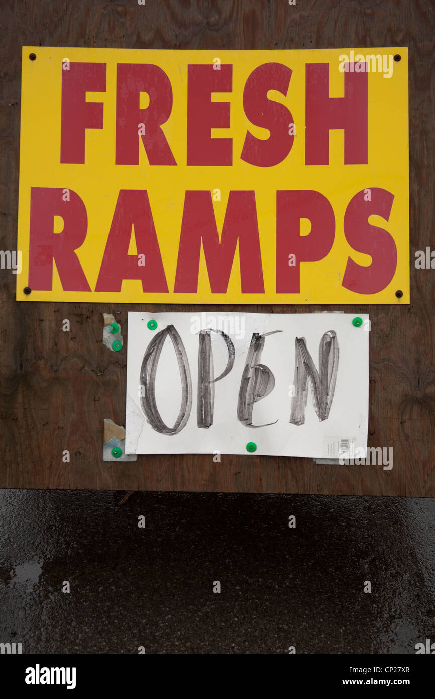 sign offering ramps or wild leeks for sale, Richwood, WV, USA Stock