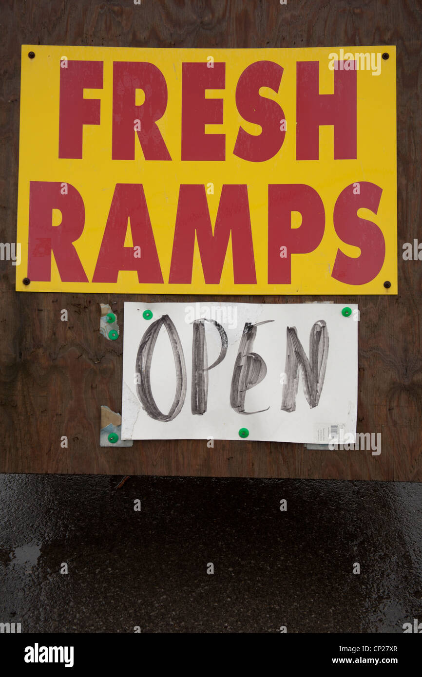 sign offering ramps or wild leeks for sale, Richwood, WV, USA Stock Photo