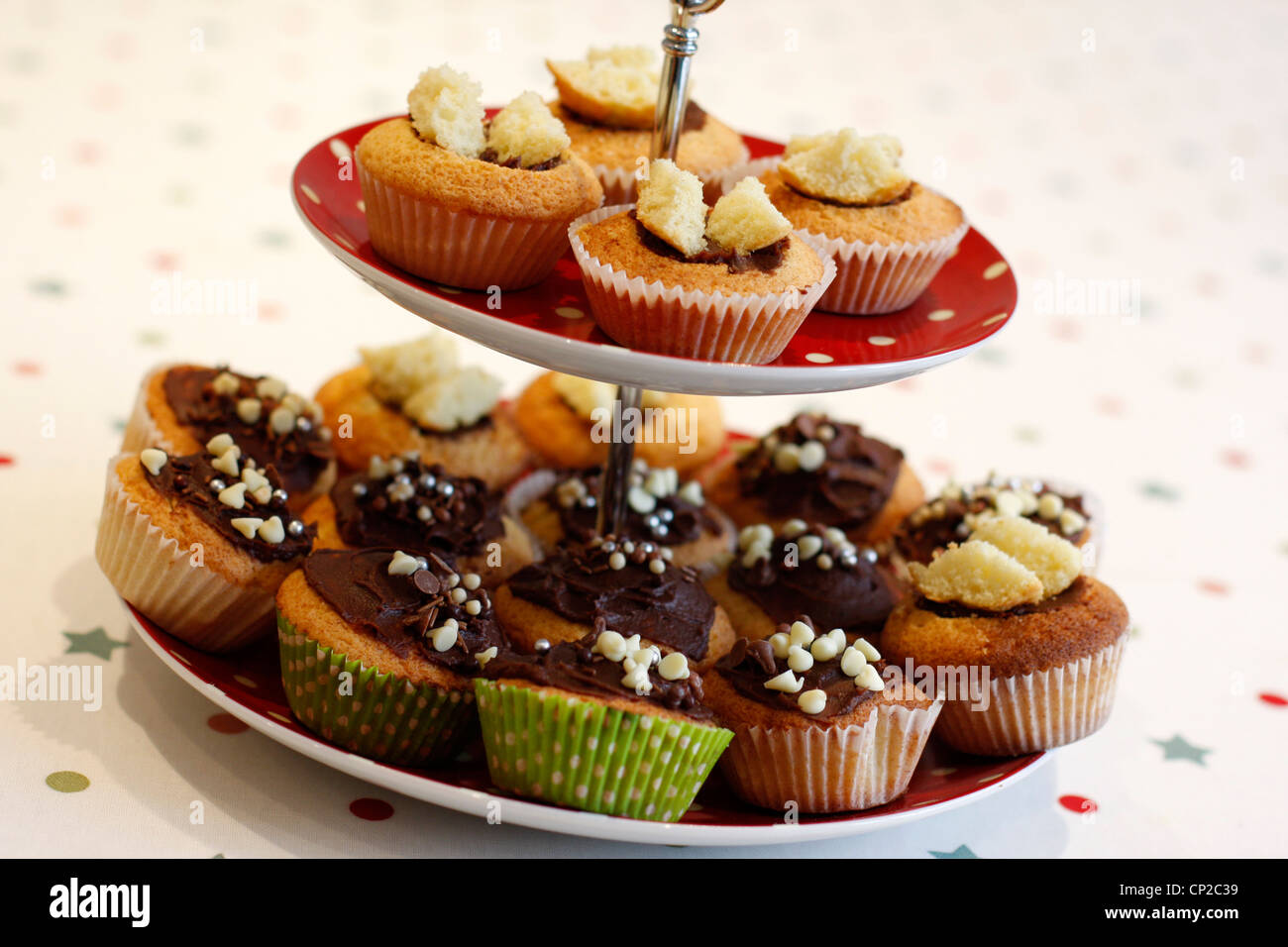 Home made cup cakes on a cake stand Stock Photo