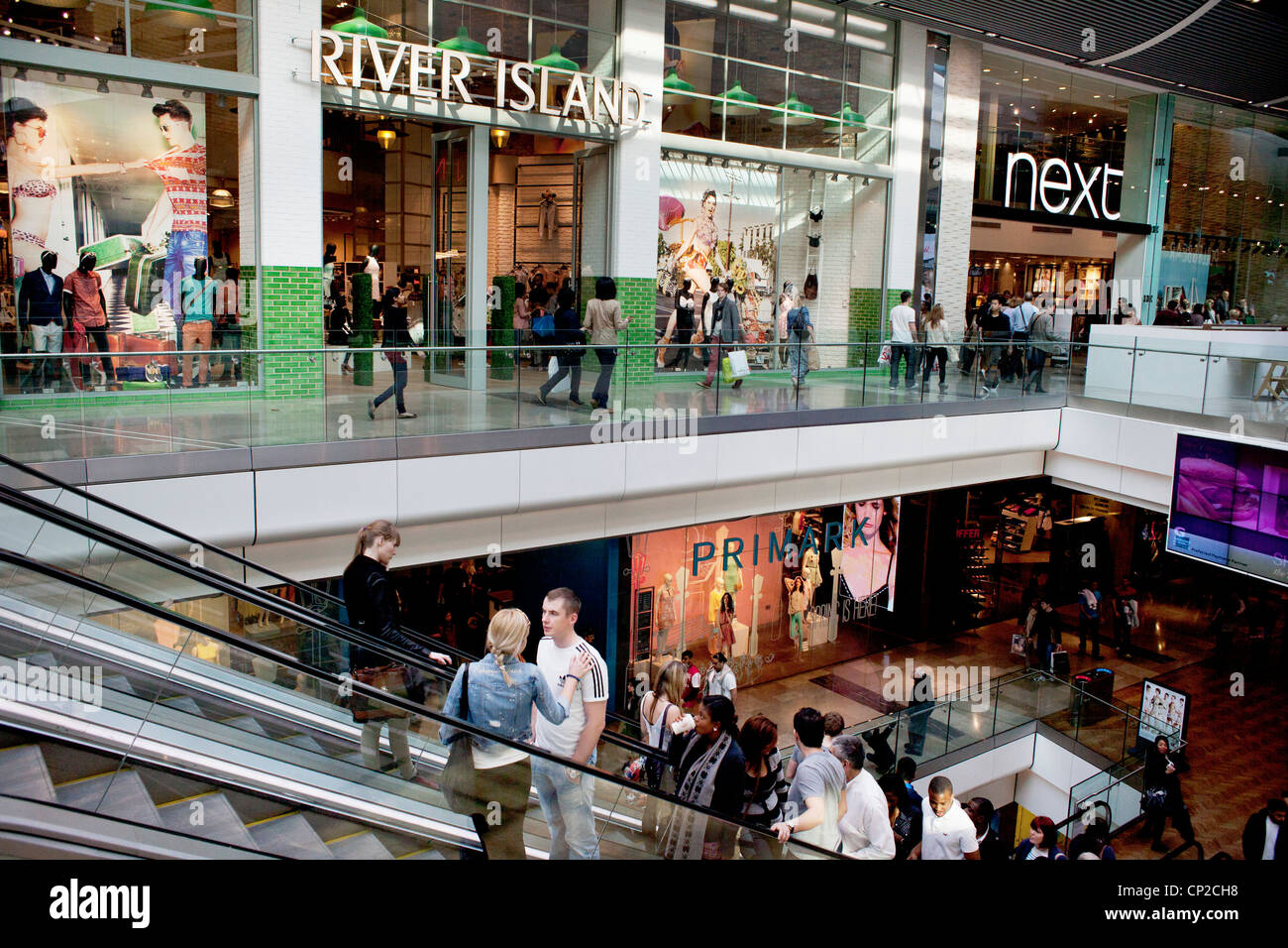 Shoppers inside Westfield Shopping Centre, Stratford, London, UK Stock