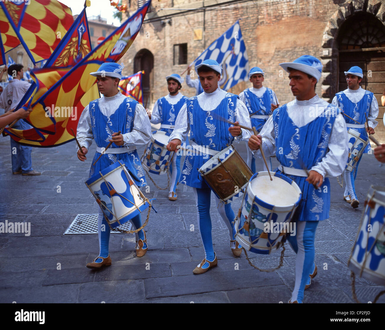 Marching band at The Palio di Siena festival, Siena, Province of Siena, Tuscany Region, Italy Stock Photo