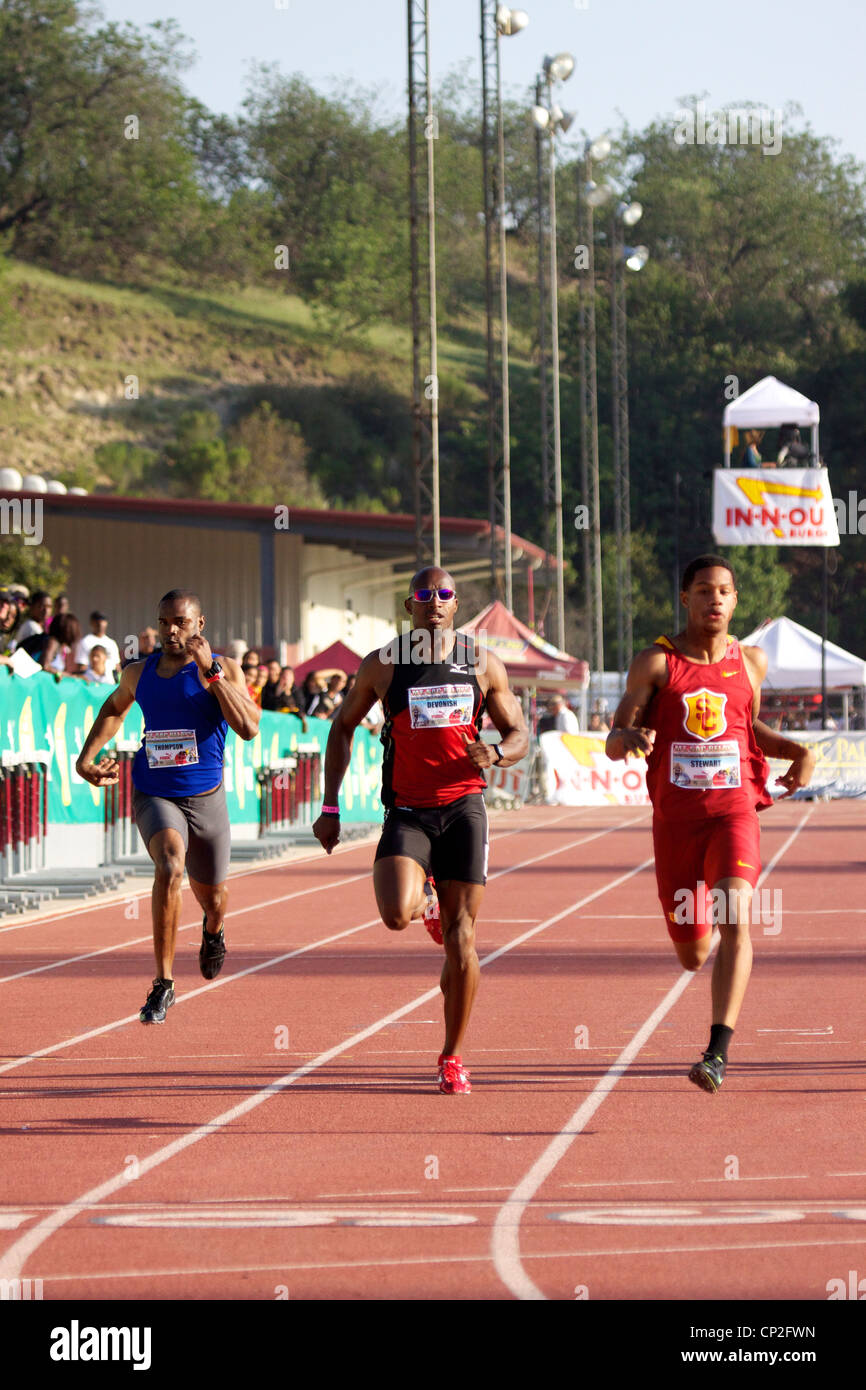 British sprinter Marlon Devonish center at the Mt Sac relays 2012, Walnut, California, USA Stock Photo