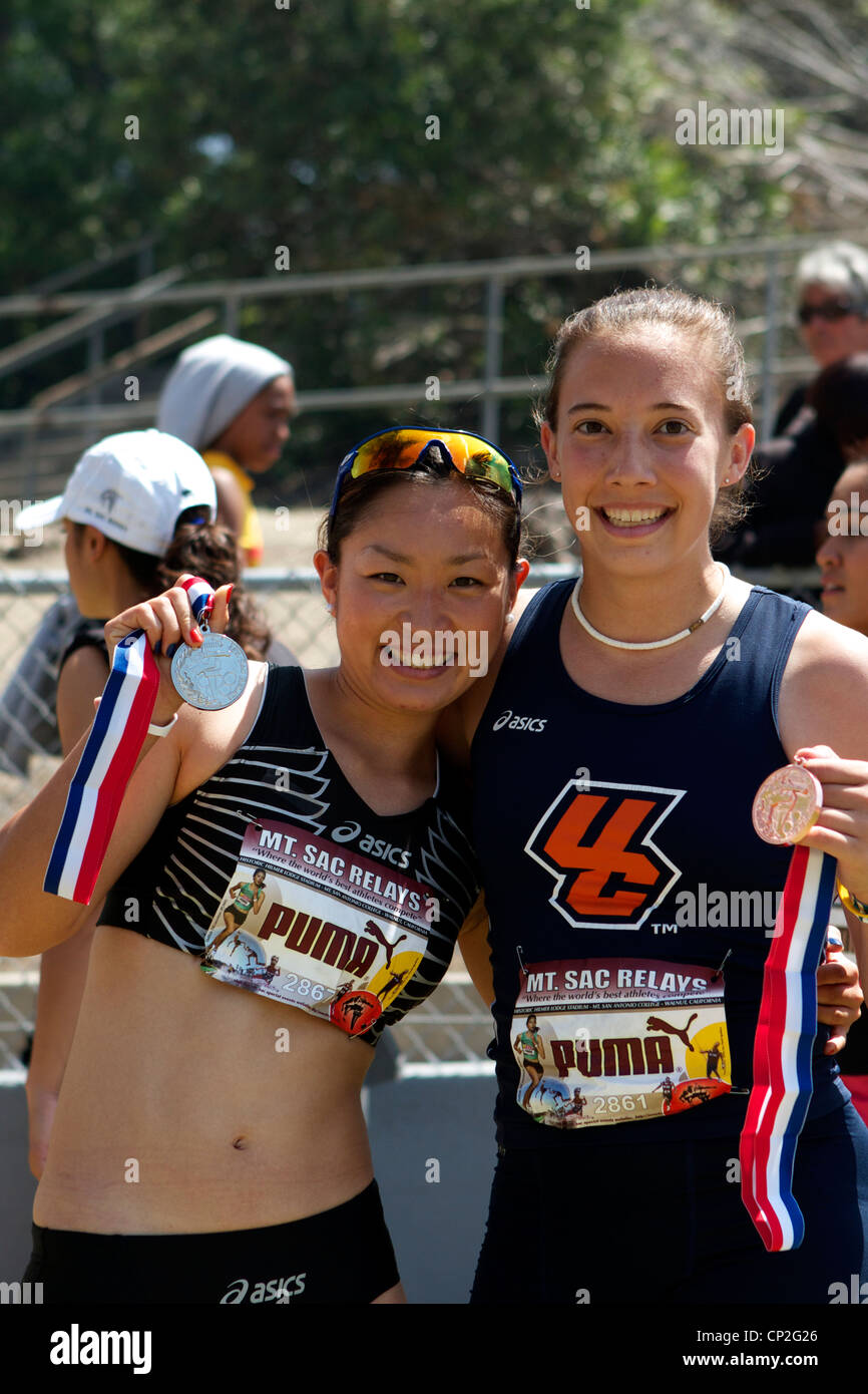 Paralympian runners with medals At the Mt Sac relays 2012, Walnut, California, USA Stock Photo