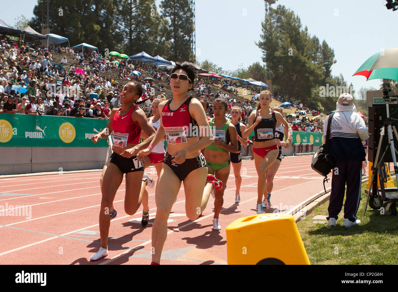 Womens 800m Akari Kishikawa Japan leads the womens 800m at the Mt Sac relays 2012, Walnut, California, USA Stock Photo