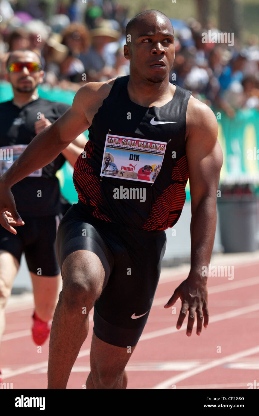 American Sprinter Walter Dix at the Mt Sac relays 2012, Walnut, California, USA Stock Photo