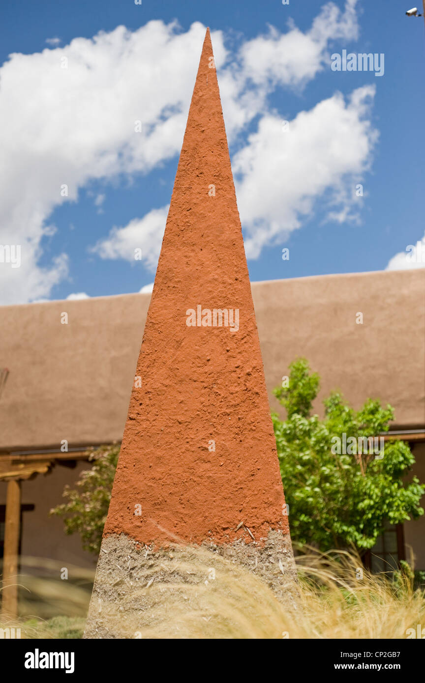 An abstract pyramid sculpture soars to the blue sky in Santa Fe, New ...